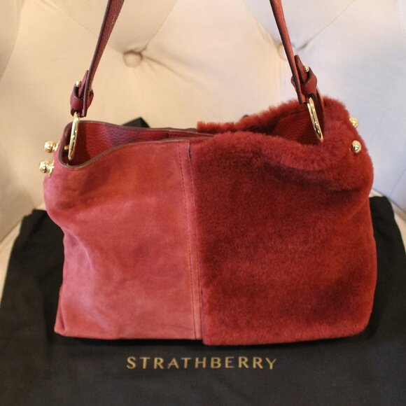 Strathberry Lana Oxblood Suede and Shearling Hobo with Dust bag & Box - Picture 5 of 15